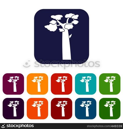 Baobab icons set vector illustration in flat style In colors red, blue, green and other. Baobab icons set flat