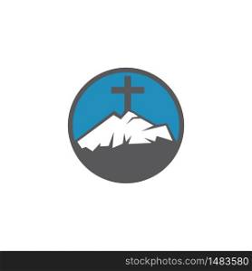 Baptist cross in mountain logo design. Cross on top of the mountain.