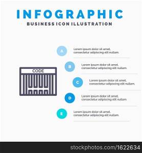 Bar, Barcode, Code, Shopping Blue Infographics Template 5 Steps. Vector Line Icon template