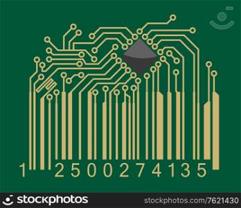 Bar code with computer motherboard elements for technology concept design