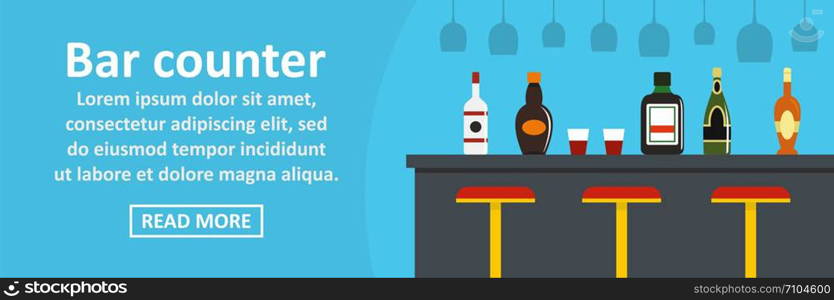 Bar counter banner horizontal concept. Flat illustration of bar counter banner horizontal vector concept for web design. Bar counter banner horizontal concept