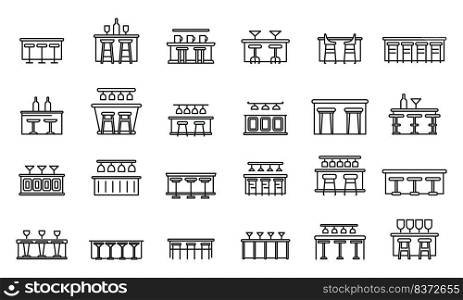 Bar counter icons set outline vector. Glass breakfast. Cafe chair. Bar counter icons set outline vector. Glass breakfast