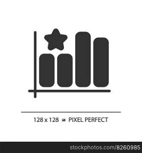Bar graph pixel perfect black glyph icon. Company rating growth analytics. Customer satisfaction improvement. Silhouette symbol on white space. Solid pictogram. Vector isolated illustration. Bar graph pixel perfect black glyph icon