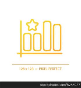 Bar graph pixel perfect gradient linear vector icon. Company rating growth analytics. Customer satisfaction improvement. Thin line color symbol. Modern style pictogram. Vector isolated outline drawing. Bar graph pixel perfect gradient linear vector icon