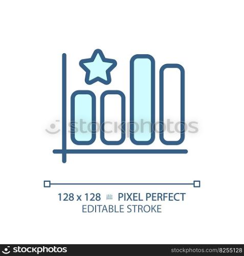 Bar graph pixel perfect RGB color icon. Company rating growth analytics. Customer satisfaction improvement. Isolated vector illustration. Simple filled line drawing. Editable stroke. Bar graph pixel perfect RGB color icon