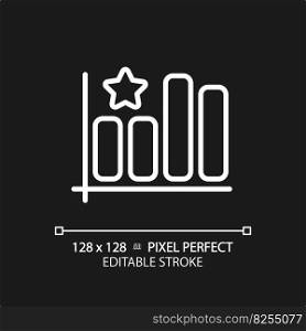 Bar graph pixel perfect white linear icon for dark theme. Company rating growth analytics. Customer satisfaction improvement. Thin line illustration. Isolated symbol for night mode. Editable stroke. Bar graph pixel perfect white linear icon for dark theme