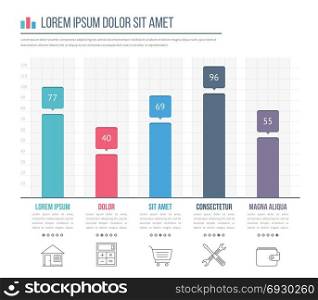 Bar Graph Template. Bar graph template with line icons, business infographics template, vector eps10 illustration