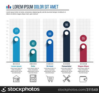 Bar graph template with line icons, business infographics template, vector eps10 illustration. Bar Graph Template