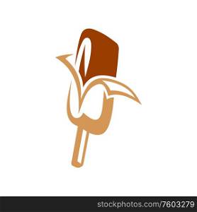Bar of eskimo chocolate ice-cream in wrapping isolated icon. Vector summer dessert, popsicle sundae. Eskimo or popsicle ice cream isolated