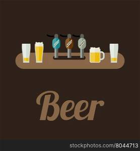 Bar Restaurant counter with beer in flat style. Vector banner of beer.