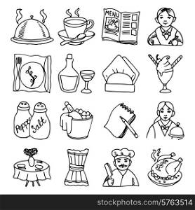 Bar restaurant dishes menu black outline sketch icons collection with wine bottle and chicken abstract vector illustration