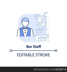 Bar staff light blue concept icon. Hiring restaurant employees abstract idea thin line illustration. Bartender duties. Isolated outline drawing. Editable stroke. Arial, Myriad Pro-Bold fonts used. Bar staff light blue concept icon