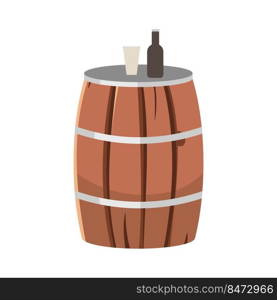 Bar table of old barrel semi flat color vector object. Rural drinking establishment. Full sized item on white. Fair simple cartoon style illustration for web graphic design and animation. Bar table of old barrel semi flat color vector object