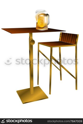 bar table with beer on white background