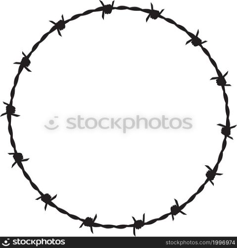 Barb wire round black and white vector icon