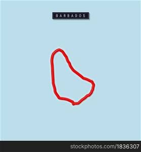Barbados bold outline map. Glossy red border with soft shadow. Country name plate. Vector illustration.. Barbados bold outline map. Vector illustration
