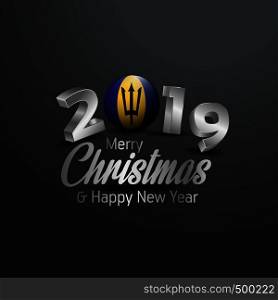 Barbados Flag 2019 Merry Christmas Typography. New Year Abstract Celebration background