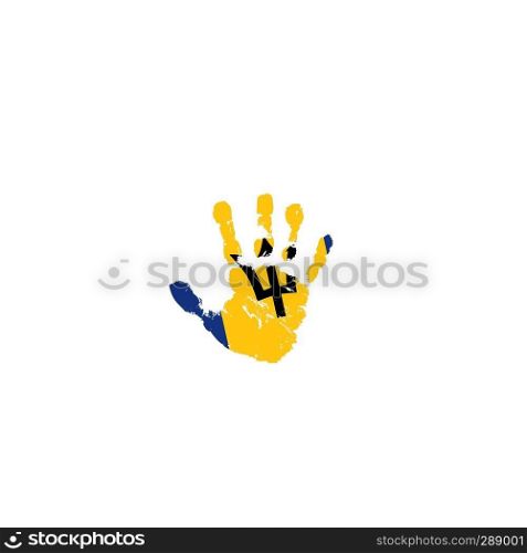 Barbados flag and hand on white background. Vector illustration.. Barbados flag and hand on white background. Vector illustration