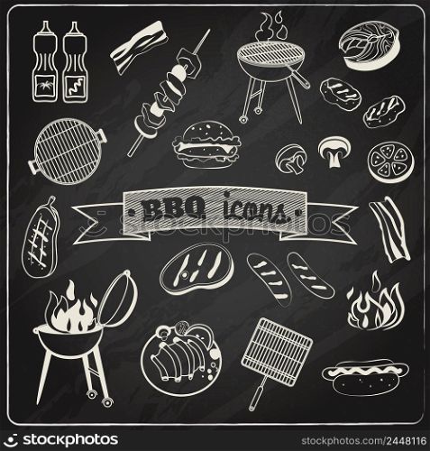Barbecue and grill party chalk board decorative elements set isolated vector illustration. Barbecue Chalkboard Set
