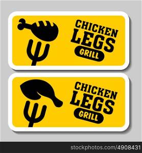 Barbecue and grill stickers, badges, logos and emblems, vector. Restaurant steak house design elements. The grilled chicken.