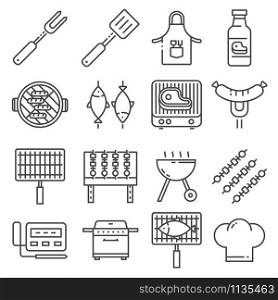 Barbecue BBQ Vector Line Icons. Contains such Icons as Steak, Ribs, Bonfire, Gas. Barbecue BBQ Vector Line Icons. Contains such Icons as Steak, Ribs, Bonfire, Gas and more.