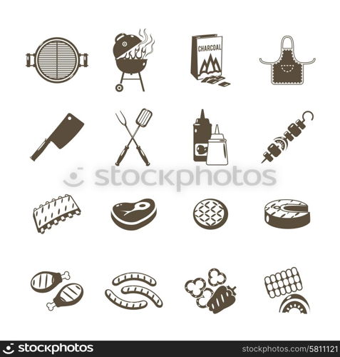 Barbecue grill and outdoor summer picnic utensil icons black set isolated vector illustration. Barbecue And Grill Icons Black Set
