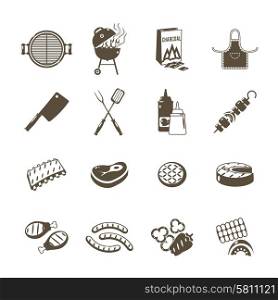 Barbecue grill and outdoor summer picnic utensil icons black set isolated vector illustration. Barbecue And Grill Icons Black Set