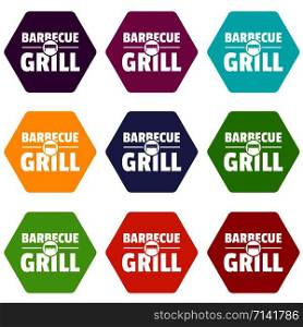 Barbecue grill icons 9 set coloful isolated on white for web. Barbecue grill icons set 9 vector