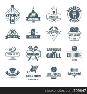 Barbecue grill logo icons set. Simple illustration of 16 barbecue grill logo vector icons for web. Barbecue grill logo icons set, simple style