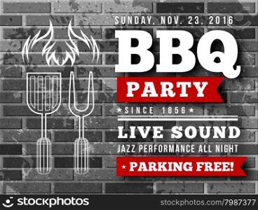 Barbecue grill party. Vector illustration on on a brick background. BBQ party vector illustration