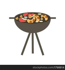 Barbecue grill semi flat color vector object. Full sized item on white. Grilling food outside. Cooking over open fire isolated modern cartoon style illustration for graphic design and animation. Barbecue grill semi flat color vector object