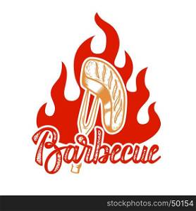 Barbecue hand written lettering logo, label, badge. Emblem for restaurant, cafe. Isolated on white background. Vector illustration.