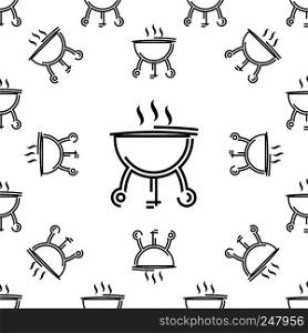 Barbecue Icon, Food Grill Seamless Pattern Vector Art Illustration