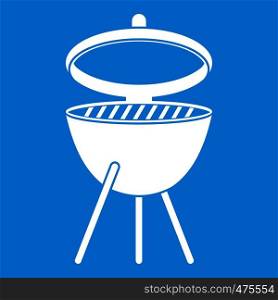 Barbecue icon white isolated on blue background vector illustration. Barbecue icon white