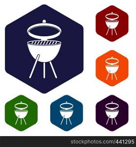 Barbecue icons set hexagon isolated vector illustration. Barbecue icons set hexagon