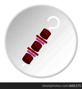 Barbecue kebab on skewer icon in flat circle isolated on white background vector illustration for web. Barbecue kebab on skewer icon circle