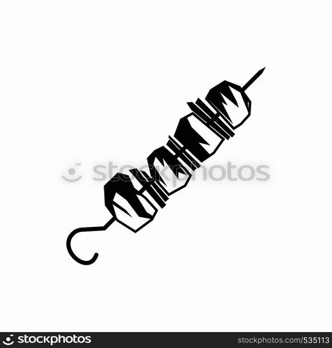 Barbecue kebab on skewers icon in simple style on a white background. Barbecue kebab on skewers icon, simple style