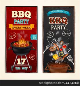 Barbecue Party Banners Set. Barbecue party vertical realistic banners set with sausages and vegetables isolated vector illustration