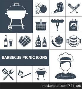 Barbecue picnic black icons set. Summer weekend bbq picnic backyard party with family and friends black icons set abstract vector isolated illustration. Editable EPS and Render in JPG format