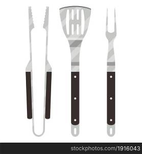 Barbecue utensils set. BBQ tools icons. Barbeque equipment collection. Vector illustration in flat style. Barbecue utensils set.