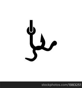 Barbed Fish Hook with Worm. Flat Vector Icon illustration. Simple black symbol on white background. Barbed Fish Hook with Worm sign design template for web and mobile UI element. Barbed Fish Hook with Worm Vector Icon
