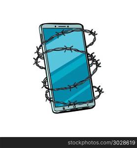 Barbed wire and telephone. isolated on white background. Barbed wire and telephone. isolated on white background. Pop art retro vector illustration comic cartoon kitsch vintage drawing. Barbed wire and telephone. isolated on white background