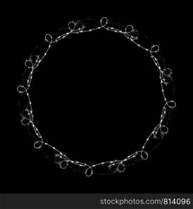 Barbed Wire Circle Isolated on Black Background. Stylized Prison Concept. Symbol of Not Freedom. Metal Frame Circle.. Barbed Wire Circle Isolated on Black Background. Stylized Prison Concept. Symbol of Not Freedom. Metal Frame Circle