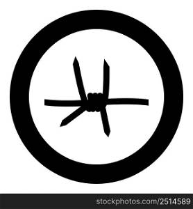 Barbed wire icon in circle round black color vector illustration image solid outline style simple. Barbed wire icon in circle round black color vector illustration image solid outline style