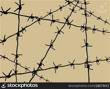 barbed wire on brown background, vector illustration