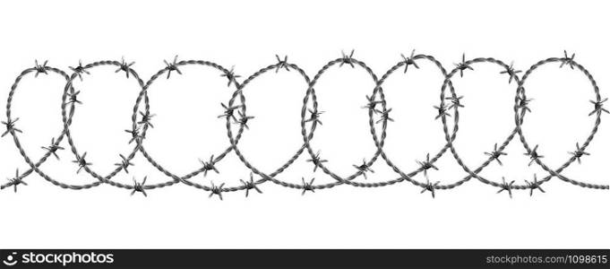 Barbed Wire Security Fence Seamless Pattern Vector. Modern Flexible Barriers Metal Wire With Razor Details For Defend Or Captivity Cage. Industrial Barbwire Mockup Realistic 3d Illustration. Barbed Wire Security Fence Seamless Pattern Vector