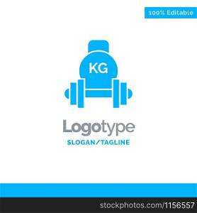 Barbell, Dumbbell, Equipment, Kettle bell, Weight Blue Solid Logo Template. Place for Tagline