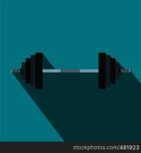 Barbell flat icon on a blue background. Barbell flat icon