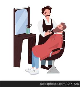 Barber and bearded man semi flat color vector characters. Posing figures. Full body people on white. Barbershop service simple cartoon style illustration for web graphic design and animation. Barber and bearded man semi flat color vector characters
