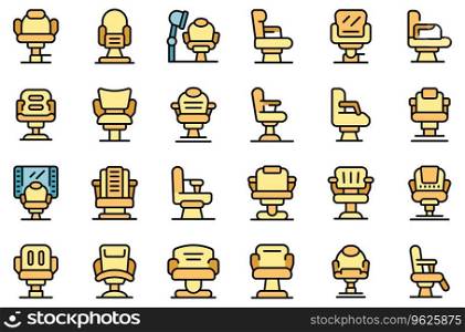 Barber chair icons set outline vector. Seat fashion. Client person thin line color flat on white. Barber chair icons set vector flat